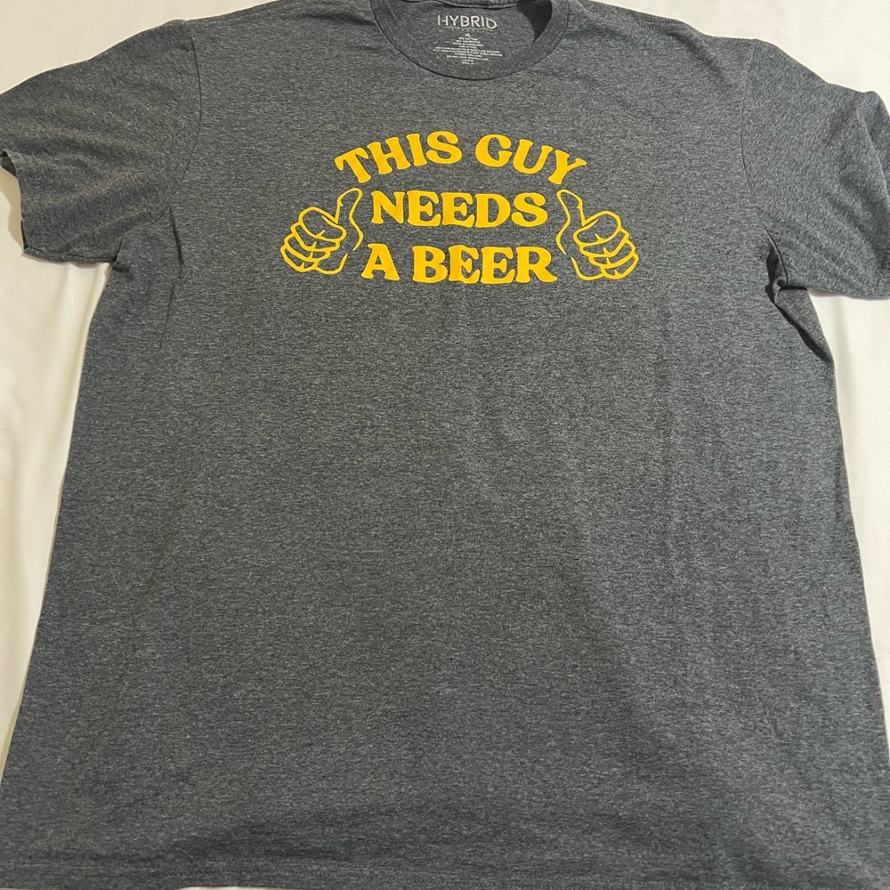 Hybrid & Company Charcoal Tee with Bold Yellow Graphic